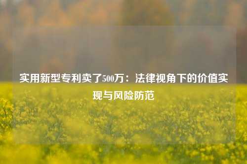 实用新型专利卖了500万：法律视角下的价值实现与风险防范